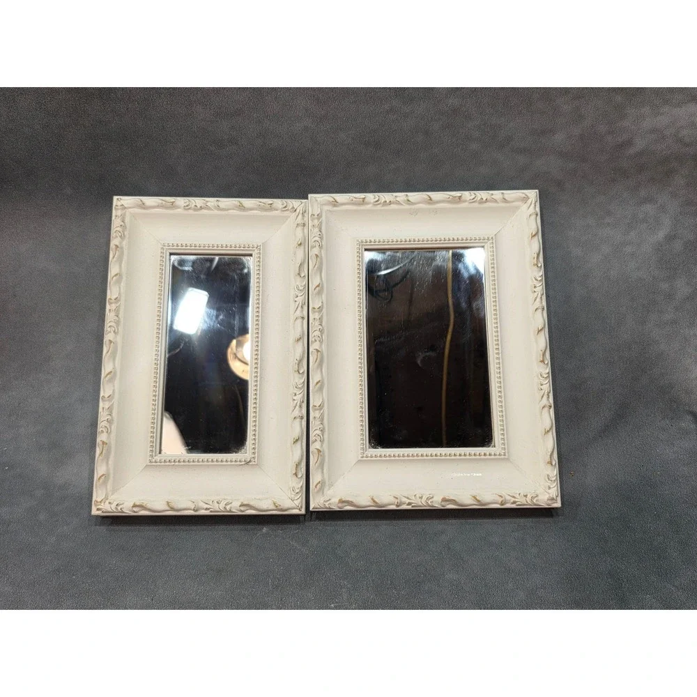 Vintage The Big Picture Custom Framed Mirrors Set of 2 Cream Distressed Ornate